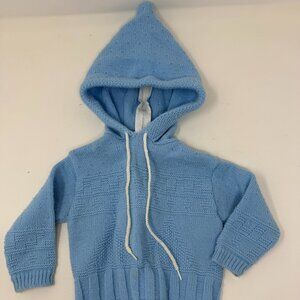 Vintage Baby Boy Sweaters w/hood Full Zip Back  Blue Knit Sz 9 Months